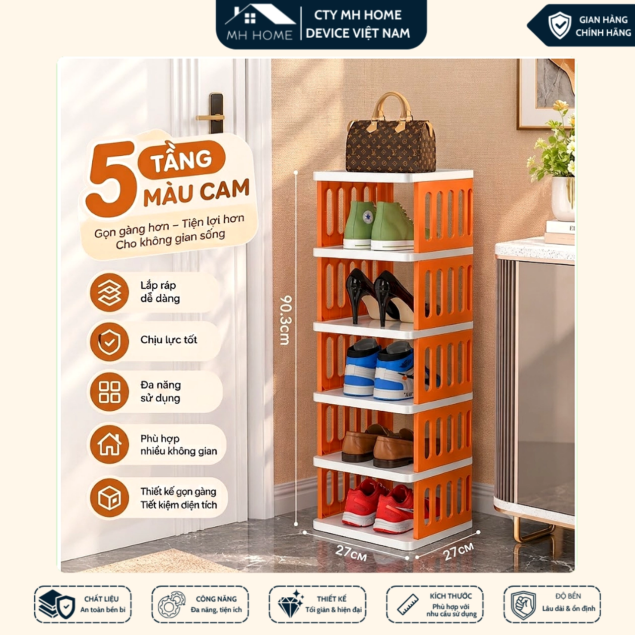 Kệ Dép 5 Tầng Nhựa Cao Cấp Xếp Gọn Tiết Kiệm Diện Tích - Giá Để Giày Dép Nhà Tắm Ban Công Phòng Khách MH